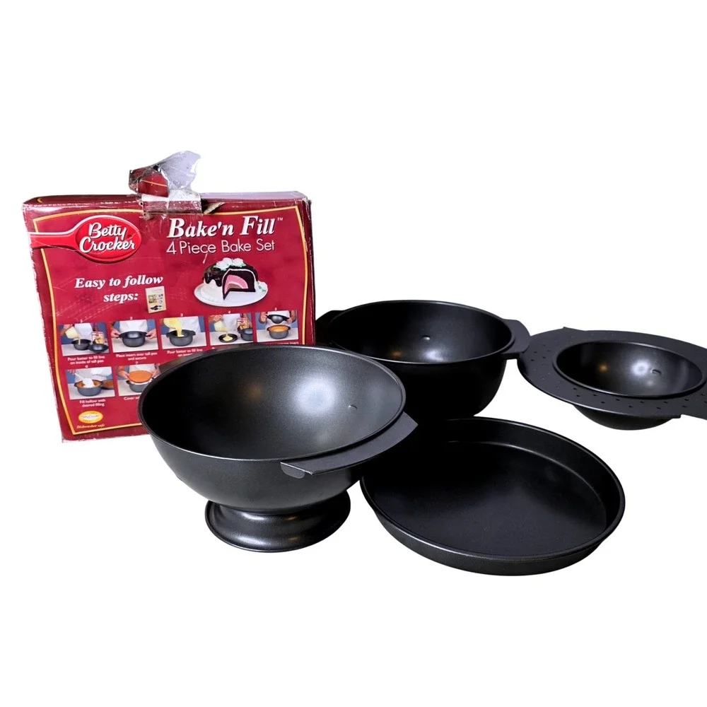 Betty Crocker Bake n Fill 4 Piece Bake Set Cake Pan Dome Insert Cake Filling